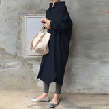 Women Autumn Sundress Elegant Long Shirt Dress Lapel Neck Long Sleeve Solid Vestido Casual Loose Work Dresses Robe
