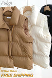 Women's Vest Stand Collar Zipper Sleeveless Padded Puff Jacket Overcoat Solid Color Loose Drawstring Waistcoat Vest