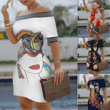 Shoulder Digital Printing Slim Sexy Pencil Skirt-Outfit