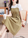 Fongt Comfortable Coloring And Fake Two Dresses 2025 Summer New Casual Comfortable Stitching Design Dress
