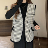Fongt Fragrant Wind Big Size Fat MM Autumn Winter Light Ripe Vest Vest Fashionable Chic Foreign Style Straight Tube Fold Wear Thousand Bird Case Horse Clip-Outfit