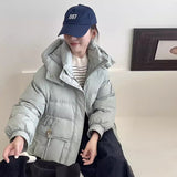 Crescent Buckle Short Down Jacket Female 2024 Winter New Hooded Thick Waist Show Thin White Duck Down Warm Coat-Outfit