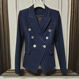 QUALITY 2023 Designer Blazer Jacket Women's Double Breasted Shell Buttons Contrast Top stitching Slim Fitting