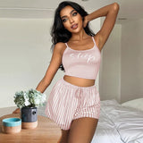 Fongt Sling Pyjamas Women's Sleet Shorts Set Letter Striped Print Lady's Home Clothes Can Be