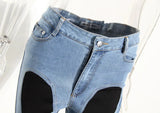 Fashion Women Jeans Slim Deconstruct Panelled Patchwork High Waist Split Blue Long Denim Pants Autumn 2024 New TH3141-Outfit