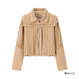 Fongt Female Retro 2025 Summer New Tuxedo Rivet Fashion Leather Short Jacket Jacket