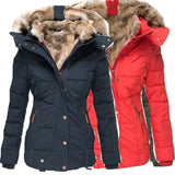 Fongt Warm Wool Collar Cotton Clothes Women Zipper Long Sleeve Hooded Cotton Coat W128