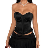 Fongt New Babes Splicing Lace Boobs Design Feel Fish Bone Steel Ring Waist Small Vest Tops Z0848