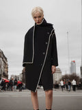 Fongt 2024 New Temperament Commuting Wind Irregular Shawl Type Single Breasted Loose Trench Coat Female Medium Long Coat-Outfit