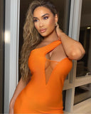 Shoulder Mesh Hollow Out Design Sexy Orange