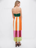 Fongt Women's Clothing In The Summer Of 2025 Striped Dress Colored Thin Opening Sling Skirt