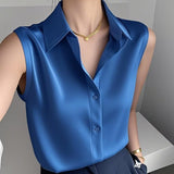 Fongt Gentle Style White Polo Collar Sleeveless Shirt Women's Summer New Casual Temperament Small Shirt