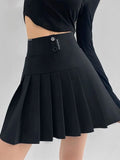 High Waist Mini Pleated Skirts Women Korean Preppy Style Chic Short Faldas Elegant Black Safety Lined Tennis