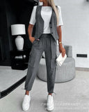 New 2023 Striped Sleeveless Vest Suit Casual Commuter Nine Split Pants (2 Pieces-Outfit