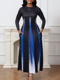 Fongt Explosion A-Shaped Dress Spring And Autumn Round Temperament Famous And Printed Gradient Dress