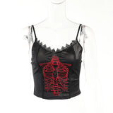Dark Emo Embroidery Gothic Aesthetic Crop Tops Women Grunge Black Punk Sexy Camisole Bodycon Fashion Alternative