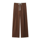 Fongt Waist Wide Leg Double-Layered Leisure Trousers 2025 Spring And Summer New Women's Rope High Waist Folding Broad Leg Trousers