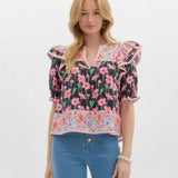 Fongt Summer New Women's Small Fresh Print Flowers Short-Sleeved Leisure Commute OL Top Women's Clothing