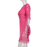 Women Sexy Tassel Lace Mini Dress Hollow Out Mesh Bodycon Dresses 2021 Summer Night Club Party Flocking Fairy Core Fall