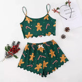 Fongt Sleeveless Gingerbread Man Sling Vest Milk Silk Home Clothing Pajamas Female Autumn Summer Suit-Outfit