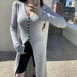Fongt Ins Design Long Sleeve V-Neck Knitted Dress Woman