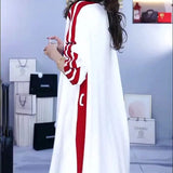 Contrasting Colors Spliced Long Dress Spring Autumn Turn-down Collar Female Clothing Stylish Zipper A-Line Waist Dresses-Outfit