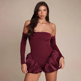Fongt Women's Clothing New Temperament Solid Color Long Sleeves Sexy Bare Back Micro-Lit Jumpsuit