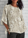 Fongt Spring And Summer New Fashion Elegant Temperament Flower Pattern Printing V Collar Seven-Sleeve Top