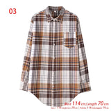 New Arrival Women Vintage Plaid Oversized Blouse Lantern Sleeve Turn Down Collar Autumn Shirts Button Up Casual Tops