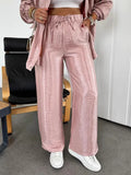 Fongt Women's Loose Straight Trousers Solid Trousers Fashion Tonic Belt Tight Waist Woman 3035-2