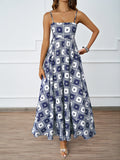 Fongt Summer Flower Printed Back Suspension Sexy High Waist A Dress Dress Woman