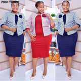 2XL-6XL Plus Size African Bodycon Dresses for Women 2022 Elegant Clothes Coat + Bandage Dress Office Lady Robe Africaine