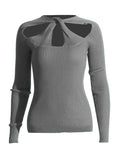 Sexy Hot Babes Knitted Shirt 2025 Summer New Niche Hollow Design Slim Slim Solid Color Sweater
