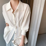 Fongt Shirt Female Design Small Spring And Autumn French Light Ripe Hong Kong Chic High-End Feeling Waist Top