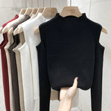 Neck Knitted Sweaters Female Slim Shoulder Strapless Pullovers Women Tops Long Sleeves Ladies Streetwear Fashion Autumn