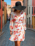 Fongt Dress Women's Spring 2025 New Sweet Wind V-Neck Lace Design Sensing Long Sleeve Short