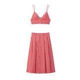 Fongt Women's INS Burst Fashion Striped Blouse + Striped Flute Dress Set