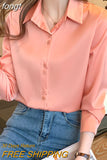 Women's Silk Shirts V-neck Solid Laides Tops Womens 2023 Spring Fashion Satin Long Sleeve Blouses Button Up White OL Vintage