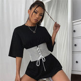 Crystal Sequins Cummerbunds Woman Rhinestones Belt Cummerbund Wide Women's Streetwear Lace Up Corset