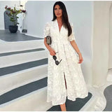 Fongt Women's New Waists Slim And Beautiful Little White Dress INS Net Red Standing Weight Embroidered Dress