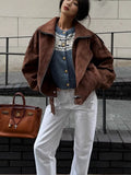 Fall 2024 New Maillard Vintage Fashion Casual Brown Short Loose Jacket Jacket-Outfit