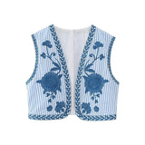 Fongt Embroidered Open Tao 2025 Vest National Style Summer Multi-Color Vest Women's Clothing