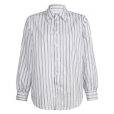 Vintage Striped Loose Long Sleeve Blouse-Outfit