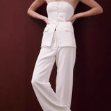 Fongt 2023 New Casual Fashion Suit Button Temperament Strapless Suit Pants-Outfit