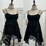 Fongt Lace Tling Folded Sling Vest Irregular Skirt Shaved Thin Holiday Wind Sleeveless Top 1029