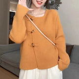 Chinese Style Lazy Wind Button Sweater Sweater Girl 2024 Spring New Korean Sweater Cardigan-Outfit