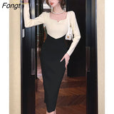 Han Queen Autumn Winter Knitting Vintage Vestido Simple Chic Work Wear Dress Women Office Bodycon Sheath Casual Pencil
