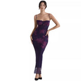Fongt Girded Skinny Sexy Dress With Print Slings Long Open Dress Women's Spring Summer