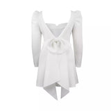 Fongt Elegant Square Collar Long Sleeve Dress Banquet Party Bareback Bow Dress Dresses Dresses