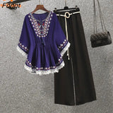The Summer of 2023, The New National Style Shirt Jacket and Wide-leg Pants Two-piece Suit Set of Two Fashion Pieces for